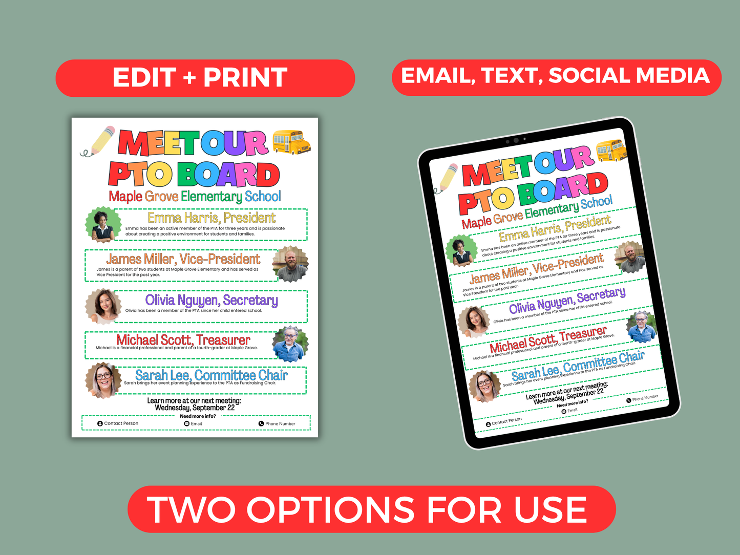 EDITABLE Meet The PTA PTO Board Flyer Template