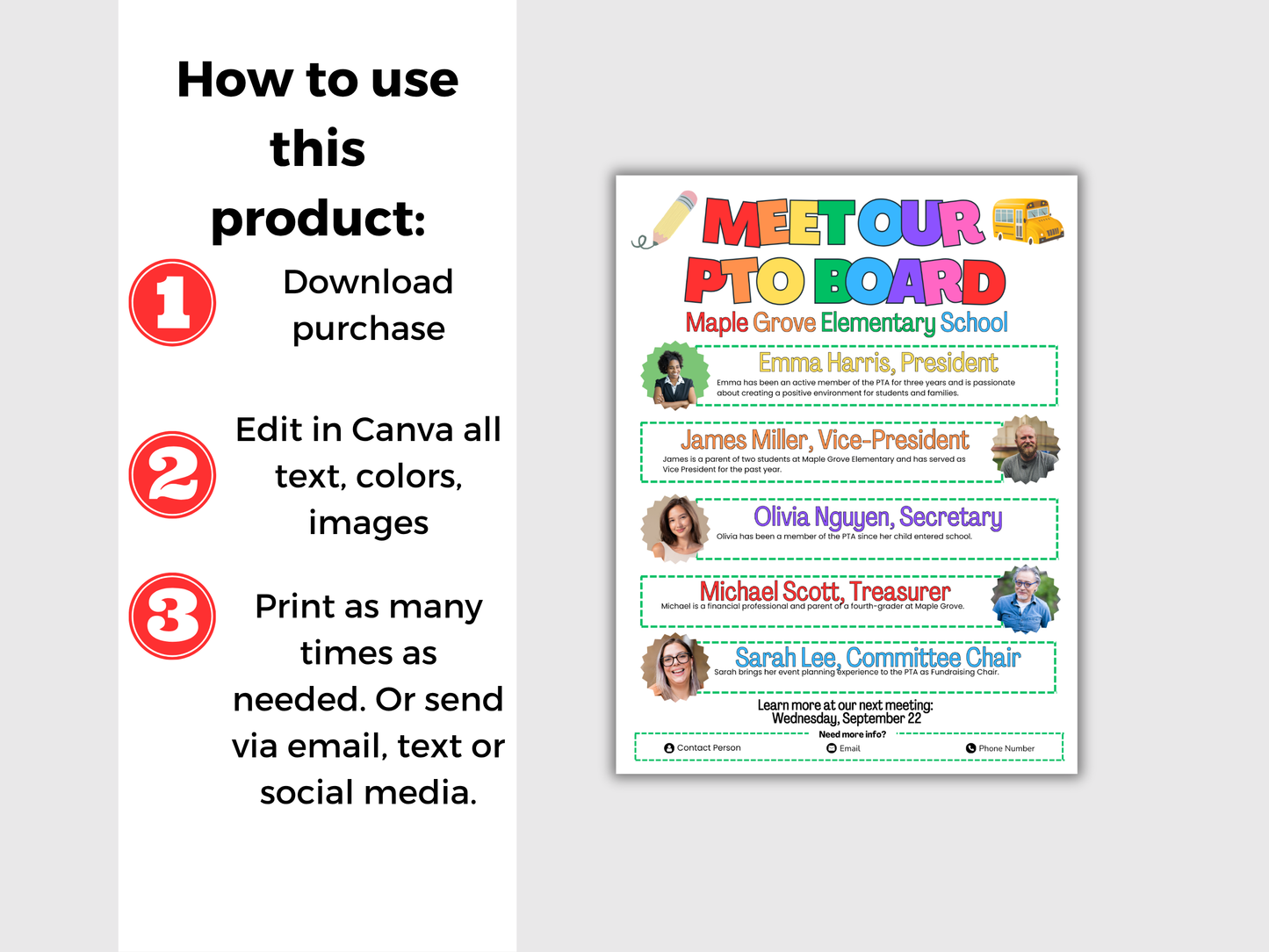 EDITABLE Meet The PTA PTO Board Flyer Template