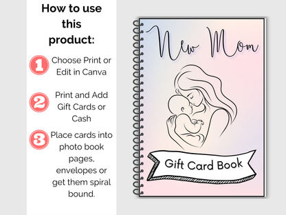 New Mom Gift Card Book Editable or Printable