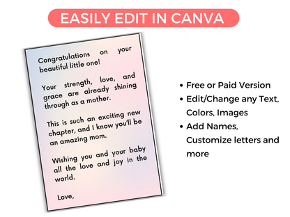 New Mom Gift Card Book Editable or Printable