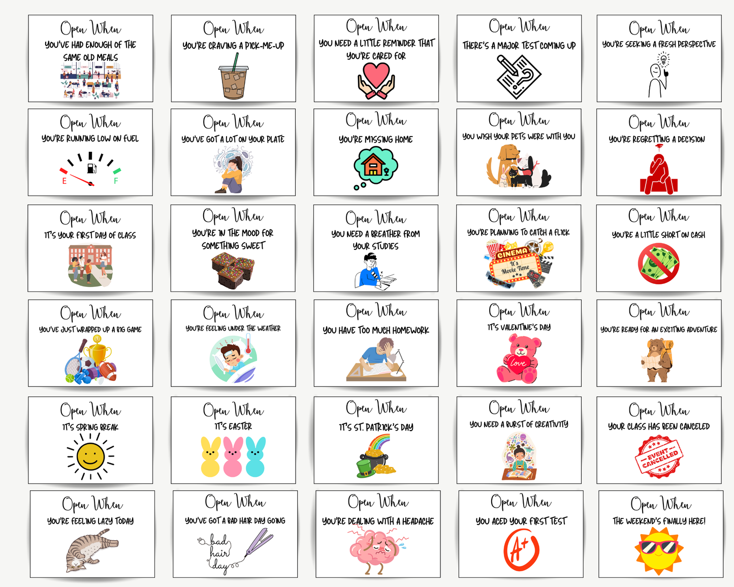 Open When Envelope Labels for College