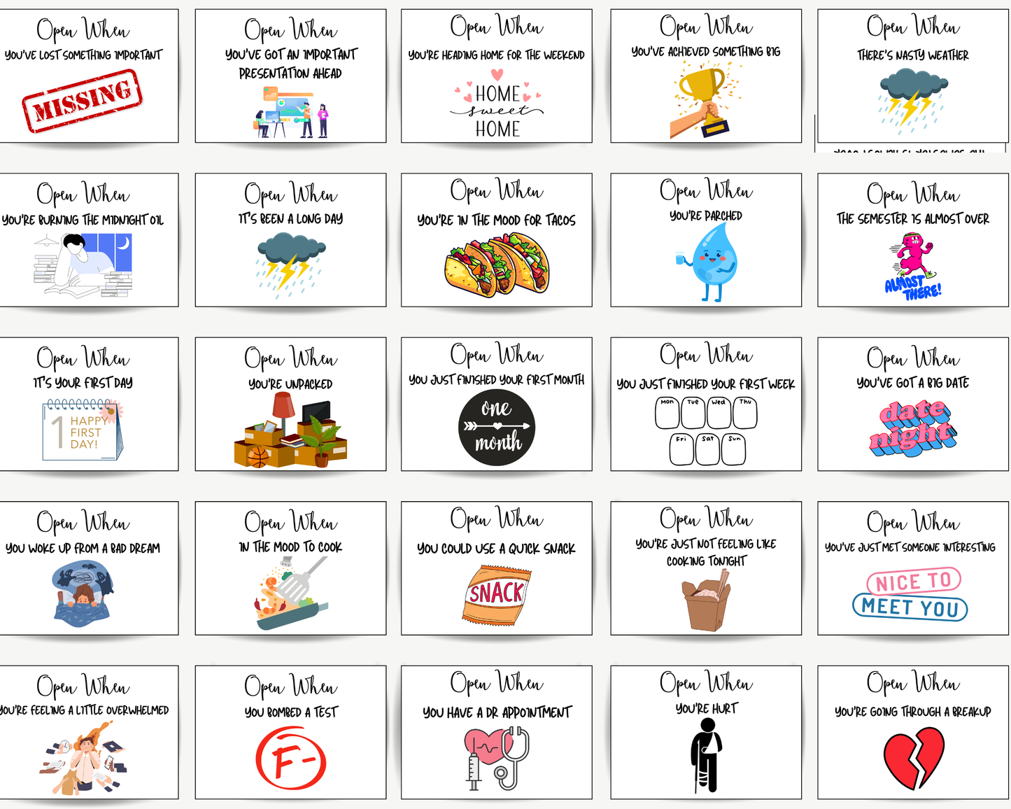Open When Envelope Labels for College