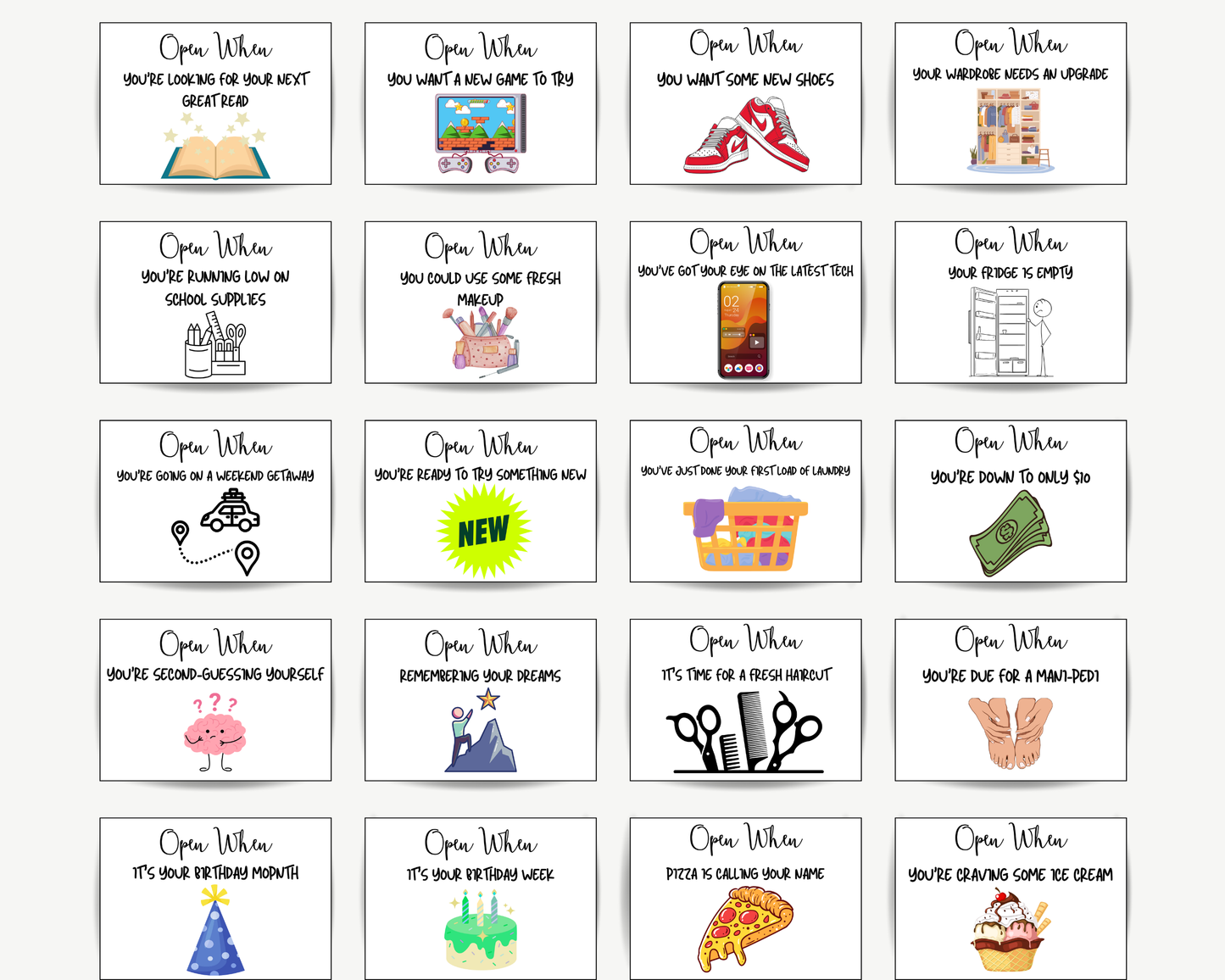 Open When Envelope Labels for College