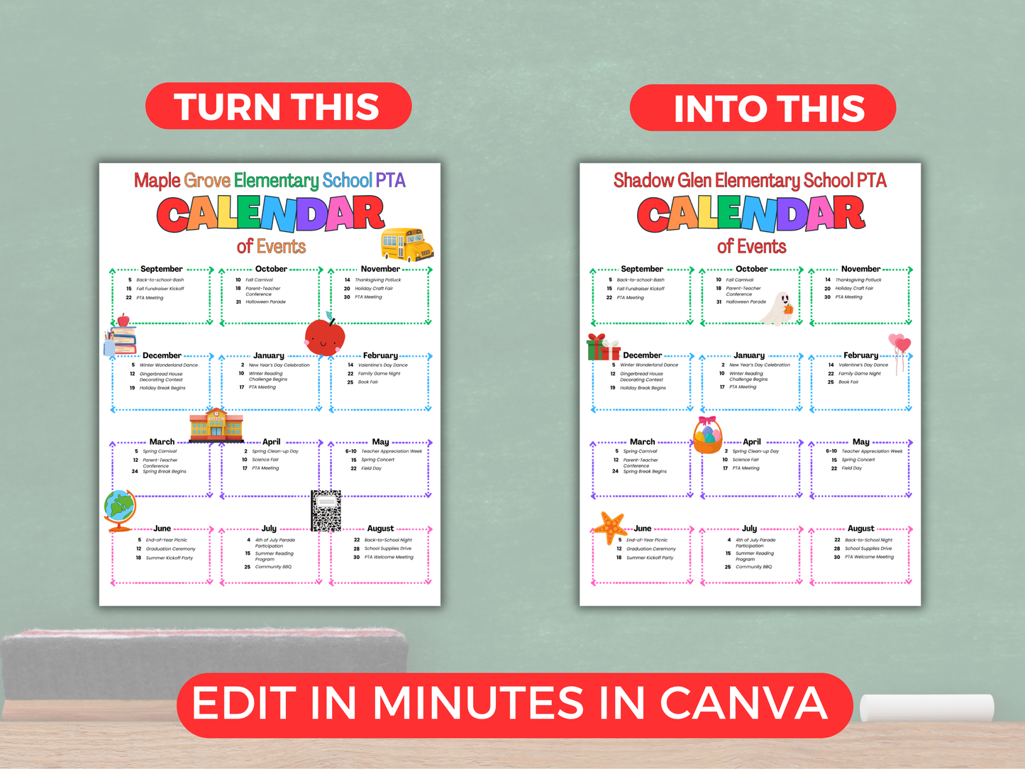 EDITABLE PTA PTO Calendar of Events Flyer Template