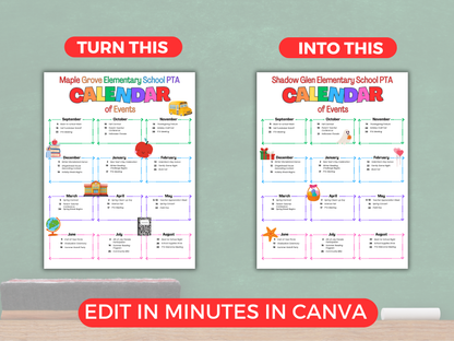 EDITABLE PTA PTO Calendar of Events Flyer Template