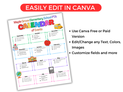 EDITABLE PTA PTO Calendar of Events Flyer Template