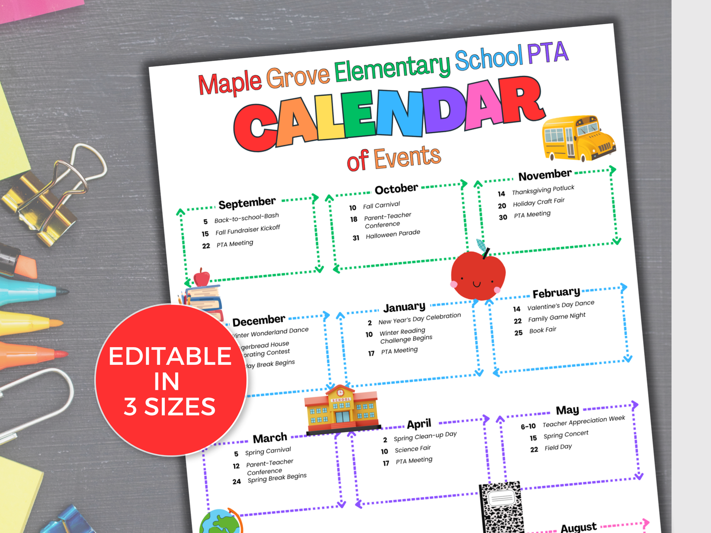 EDITABLE PTA PTO Calendar of Events Flyer Template
