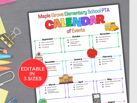 EDITABLE PTA PTO Calendar of Events Flyer Template