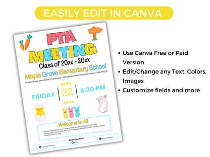 EDITABLE PTO PTA April Meeting Flyer Template