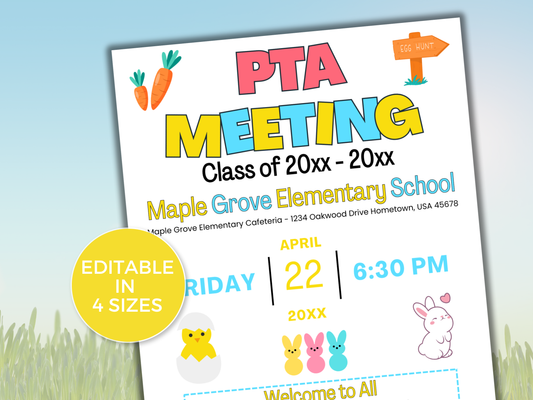 EDITABLE PTO PTA April Meeting Flyer Template