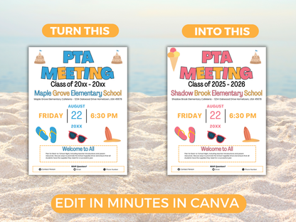 EDITABLE PTO PTA August Meeting Flyer Template