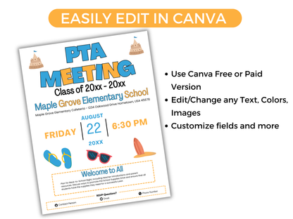 EDITABLE PTO PTA August Meeting Flyer Template