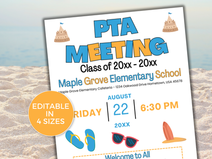 EDITABLE PTO PTA August Meeting Flyer Template