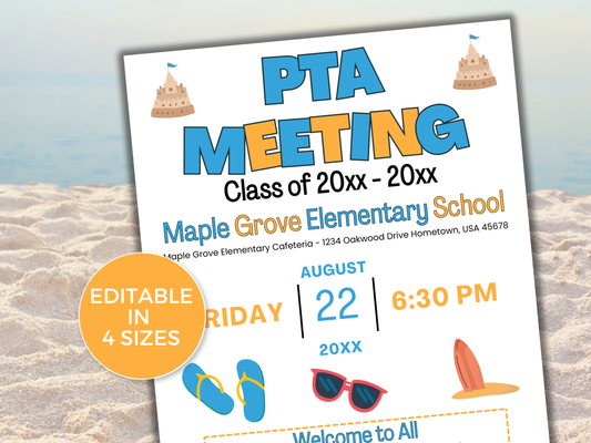 EDITABLE PTO PTA August Meeting Flyer Template