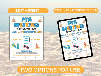 EDITABLE PTO PTA August Meeting Flyer Template