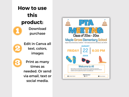EDITABLE PTO PTA August Meeting Flyer Template