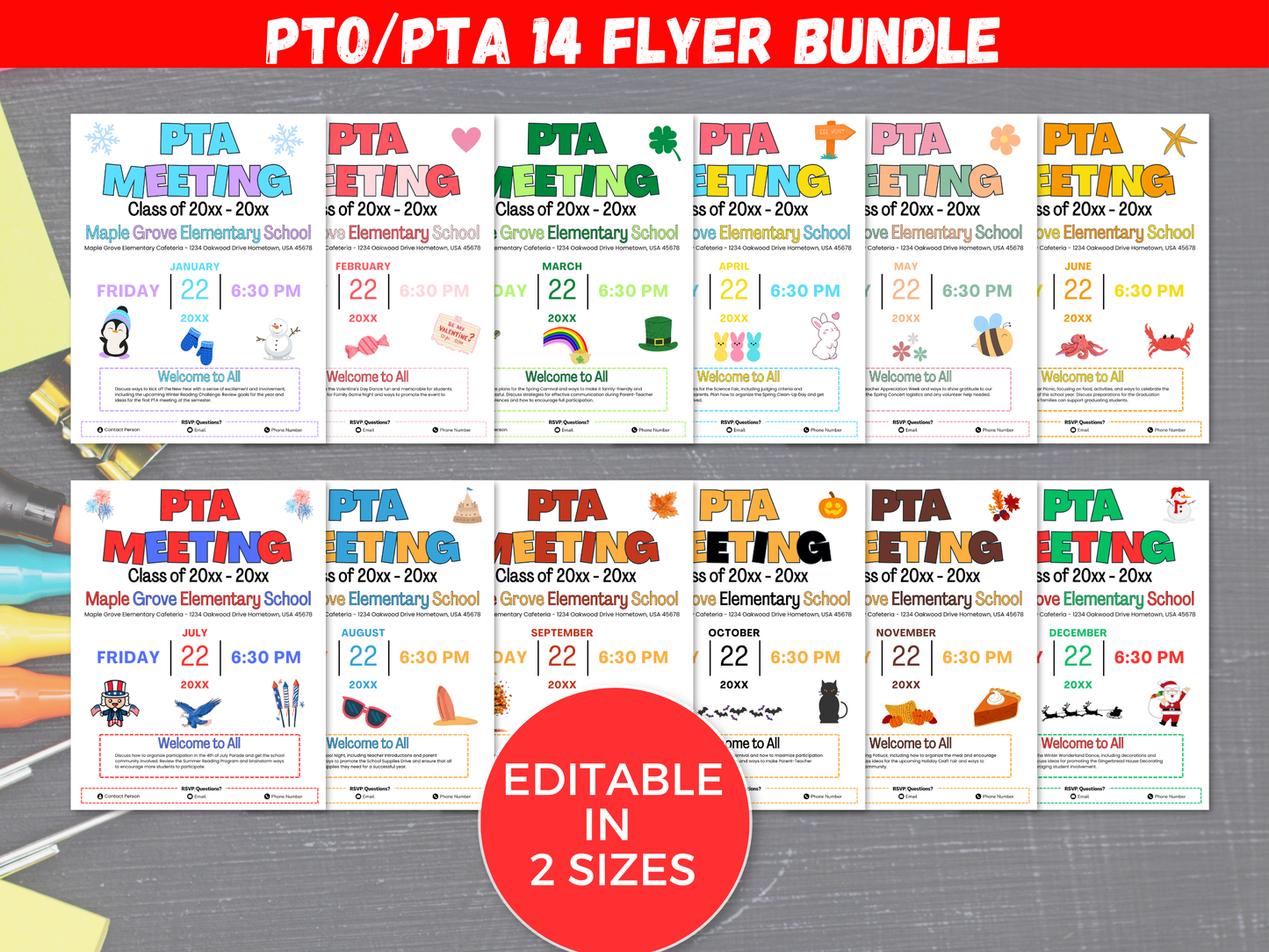 EDITABLE PTO PTA Meeting Flyer Template Bundle