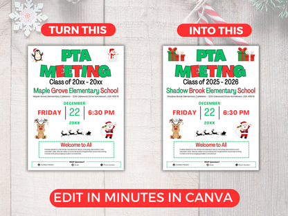 EDITABLE PTO PTA December Meeting Flyer Template