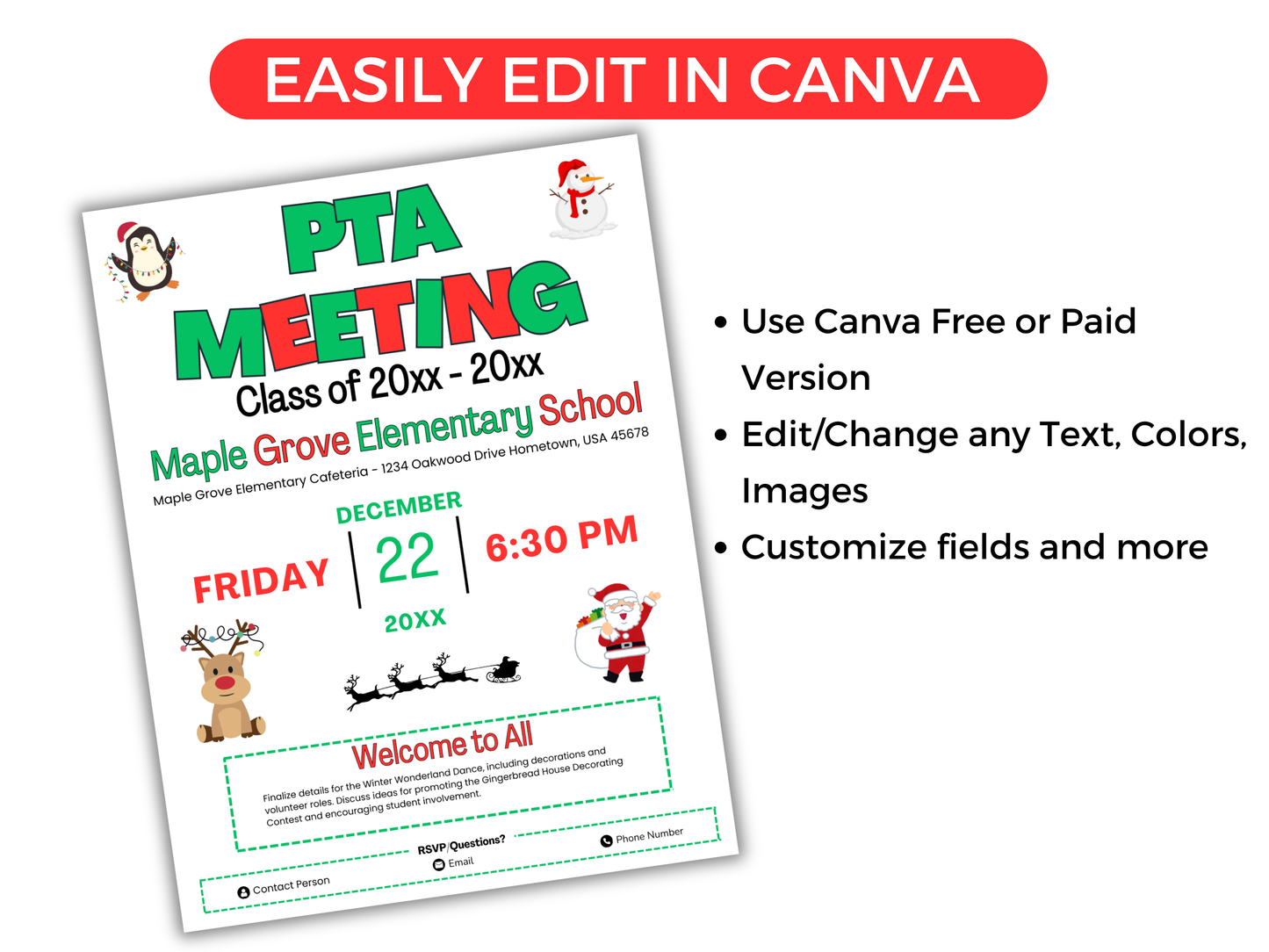 EDITABLE PTO PTA December Meeting Flyer Template