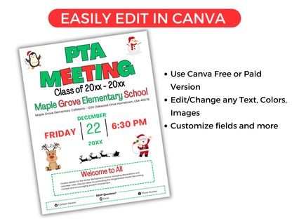 EDITABLE PTO PTA December Meeting Flyer Template