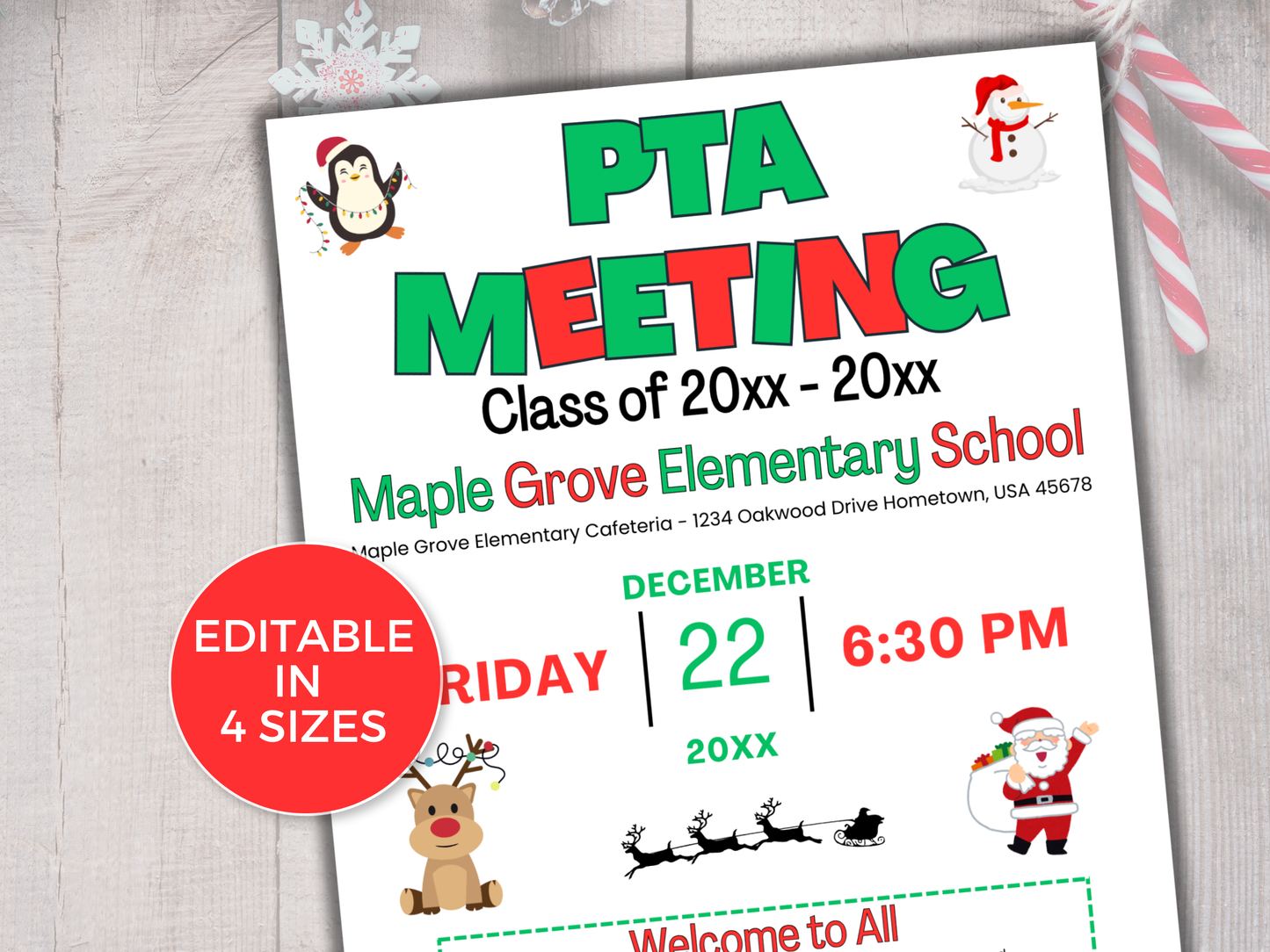 EDITABLE PTO PTA December Meeting Flyer Template