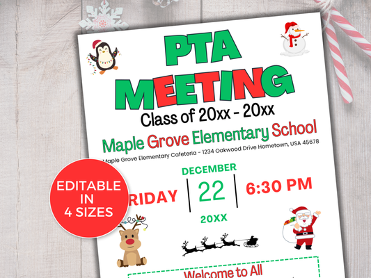 EDITABLE PTO PTA December Meeting Flyer Template