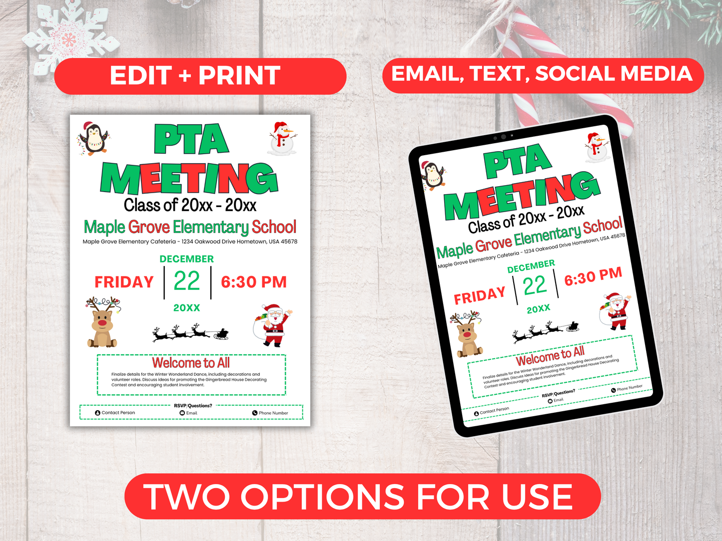 EDITABLE PTO PTA December Meeting Flyer Template