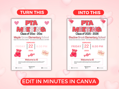EDITABLE PTO PTA February Meeting Flyer Template