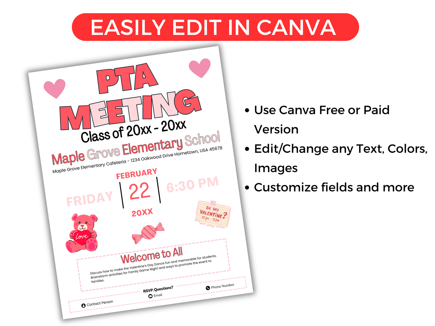 EDITABLE PTO PTA February Meeting Flyer Template