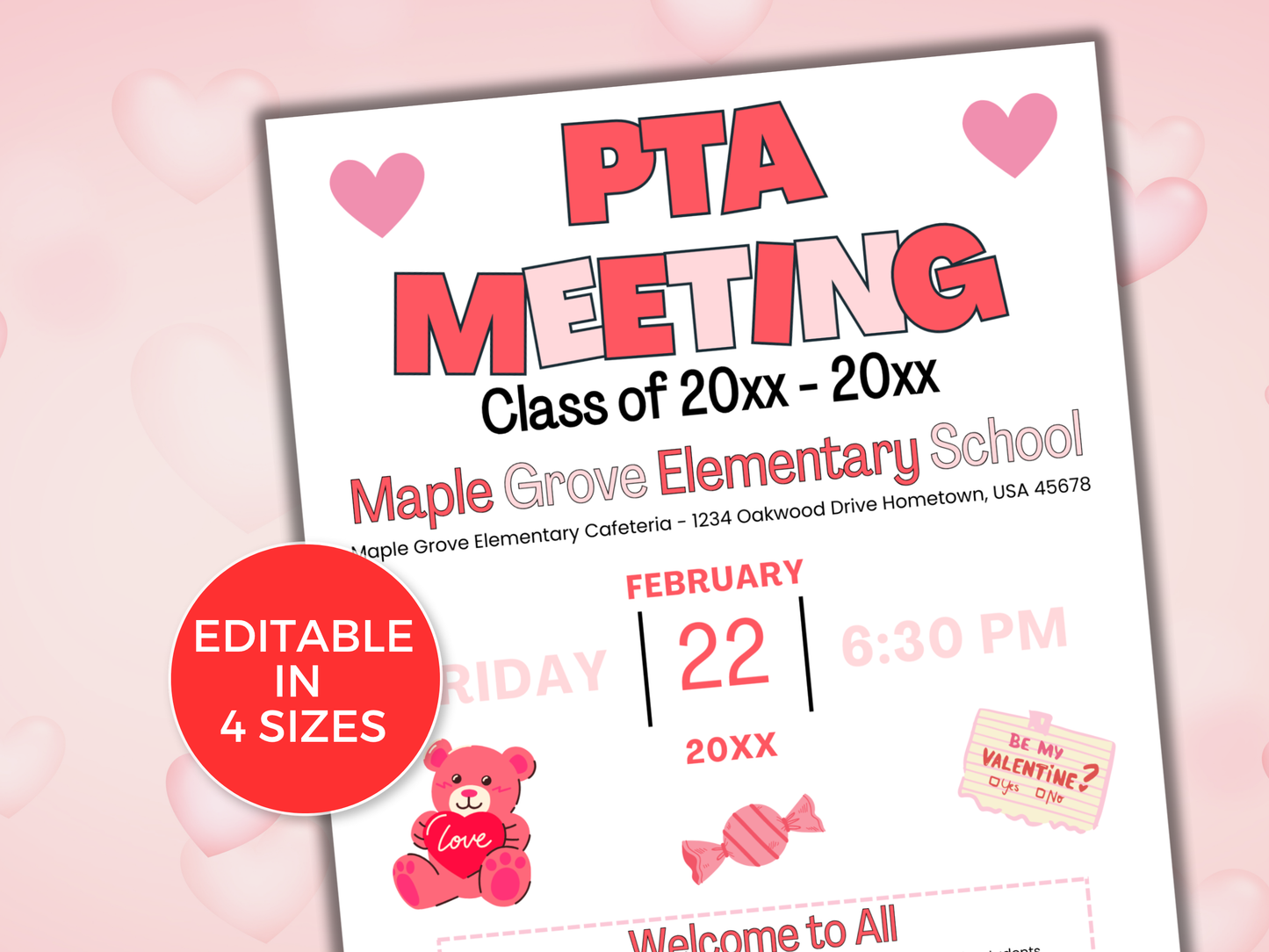 EDITABLE PTO PTA February Meeting Flyer Template