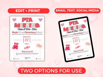 EDITABLE PTO PTA February Meeting Flyer Template