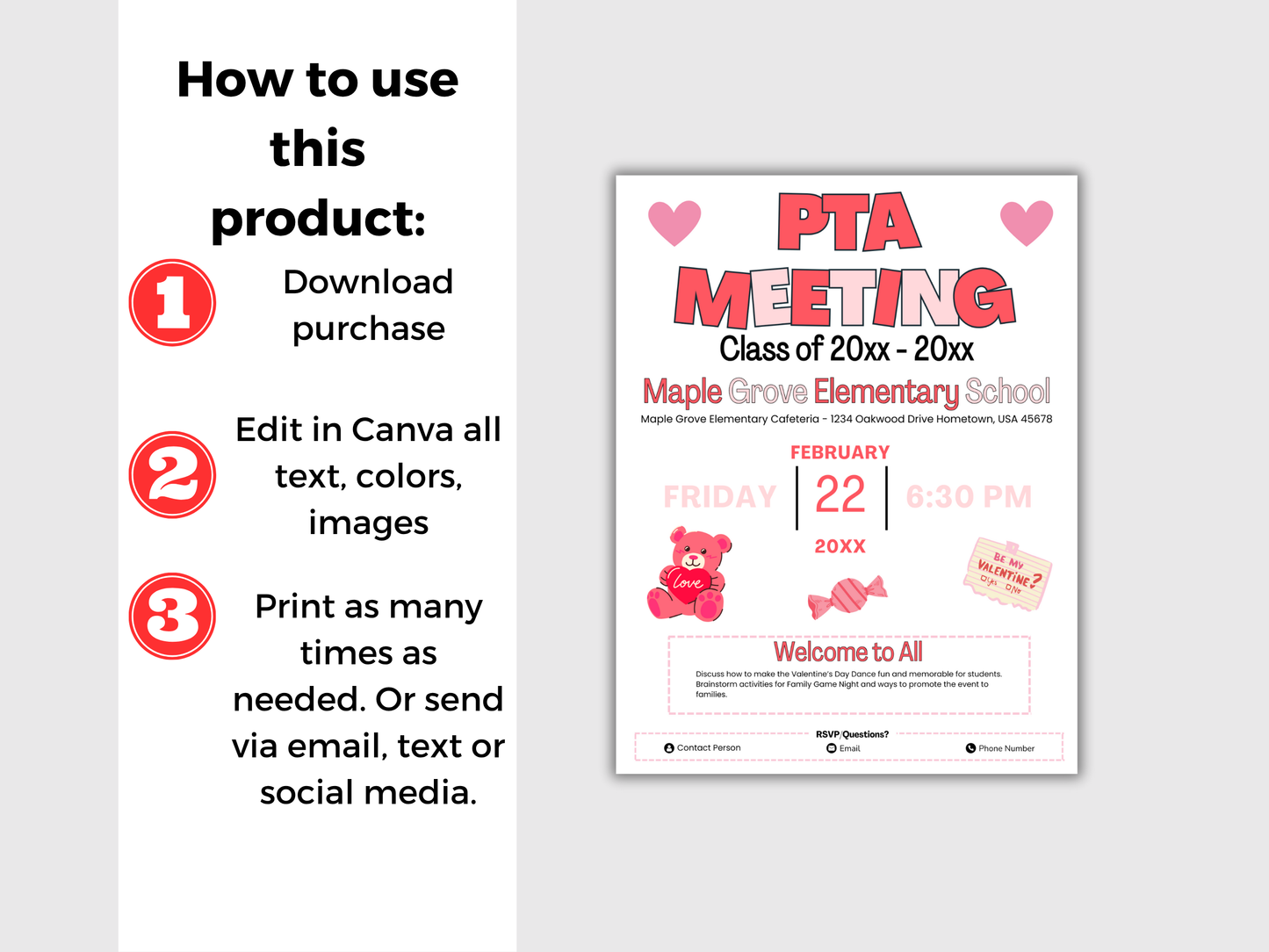 EDITABLE PTO PTA February Meeting Flyer Template