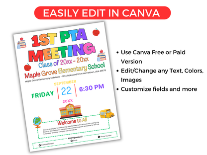 EDITABLE PTO PTA First Meeting Flyer Template