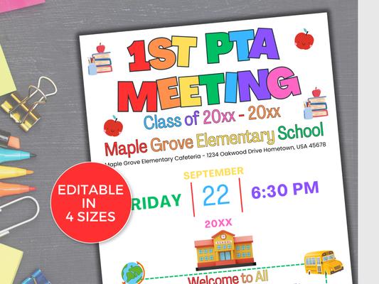 EDITABLE PTO PTA First Meeting Flyer Template