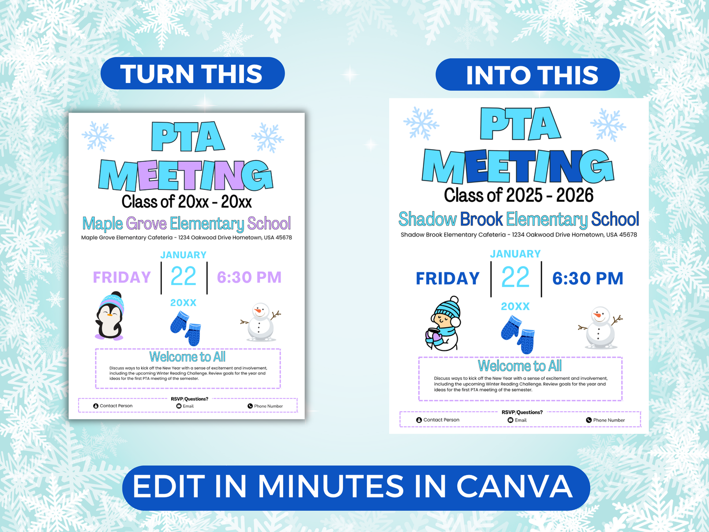 EDITABLE PTO PTA January Meeting Flyer Template