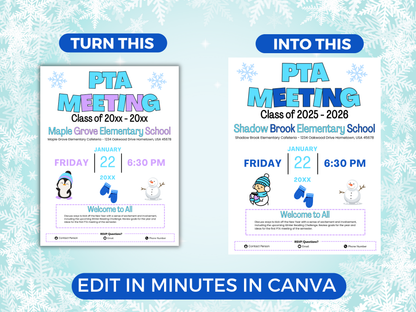 EDITABLE PTO PTA January Meeting Flyer Template