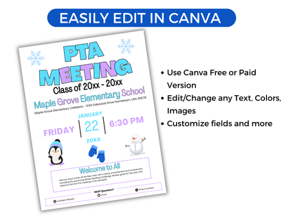 EDITABLE PTO PTA January Meeting Flyer Template