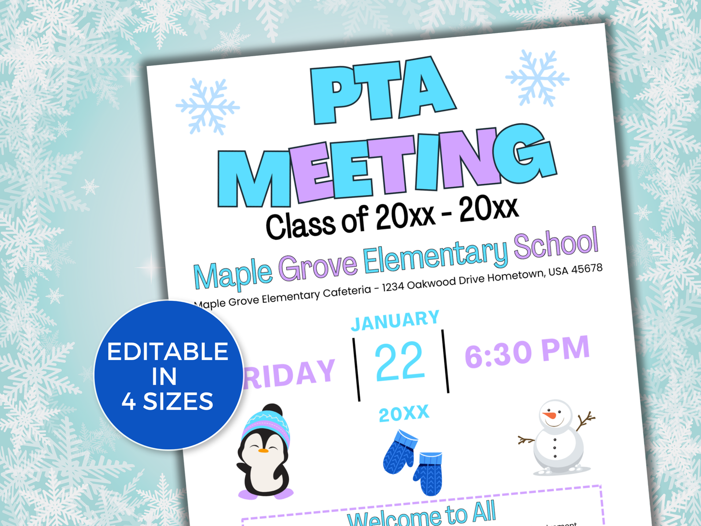 EDITABLE PTO PTA January Meeting Flyer Template