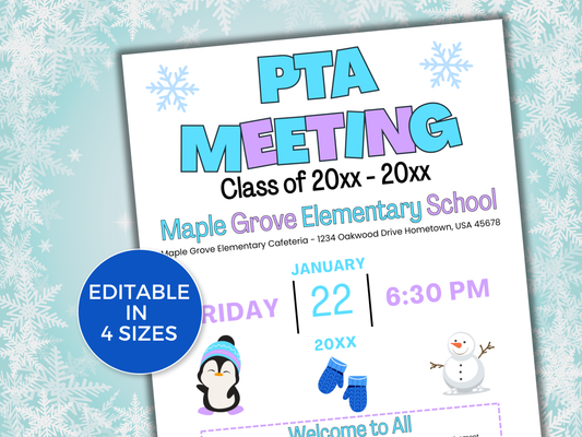 EDITABLE PTO PTA January Meeting Flyer Template