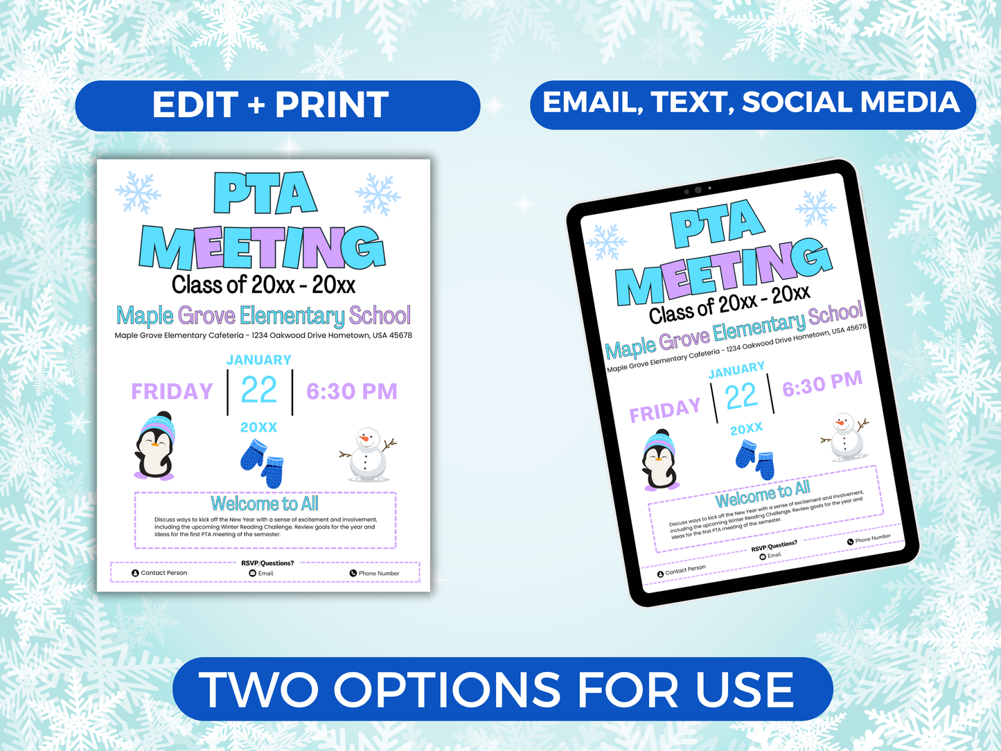 EDITABLE PTO PTA January Meeting Flyer Template