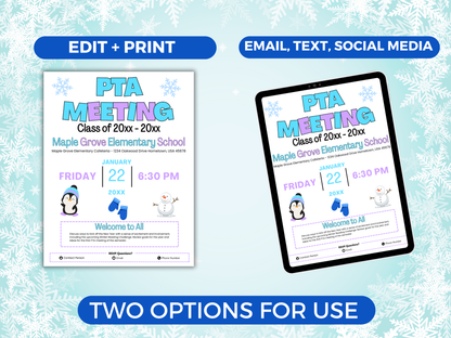 EDITABLE PTO PTA January Meeting Flyer Template