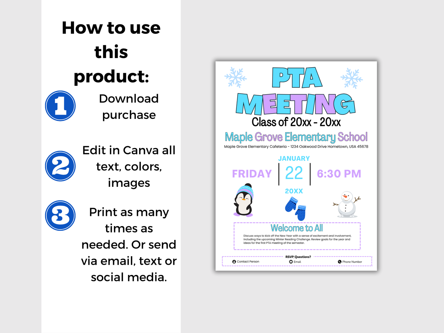 EDITABLE PTO PTA January Meeting Flyer Template