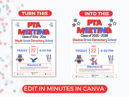 EDITABLE PTO PTA July Meeting Flyer Template