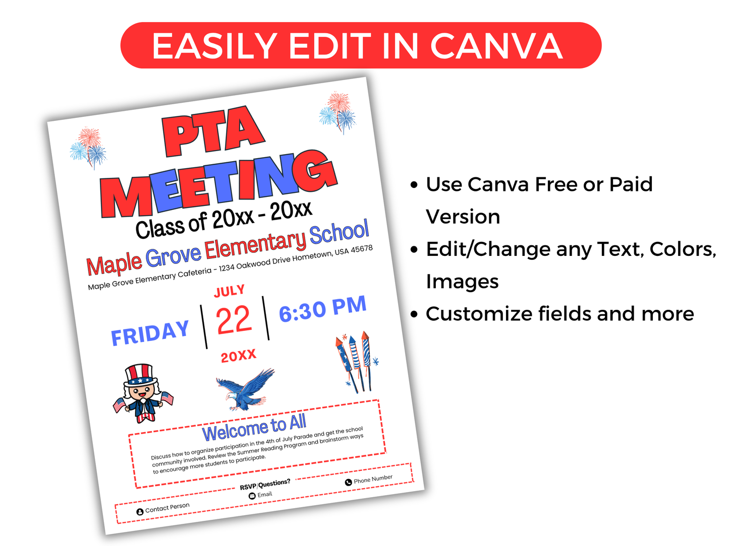 EDITABLE PTO PTA July Meeting Flyer Template