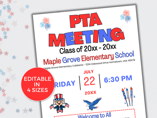 EDITABLE PTO PTA July Meeting Flyer Template