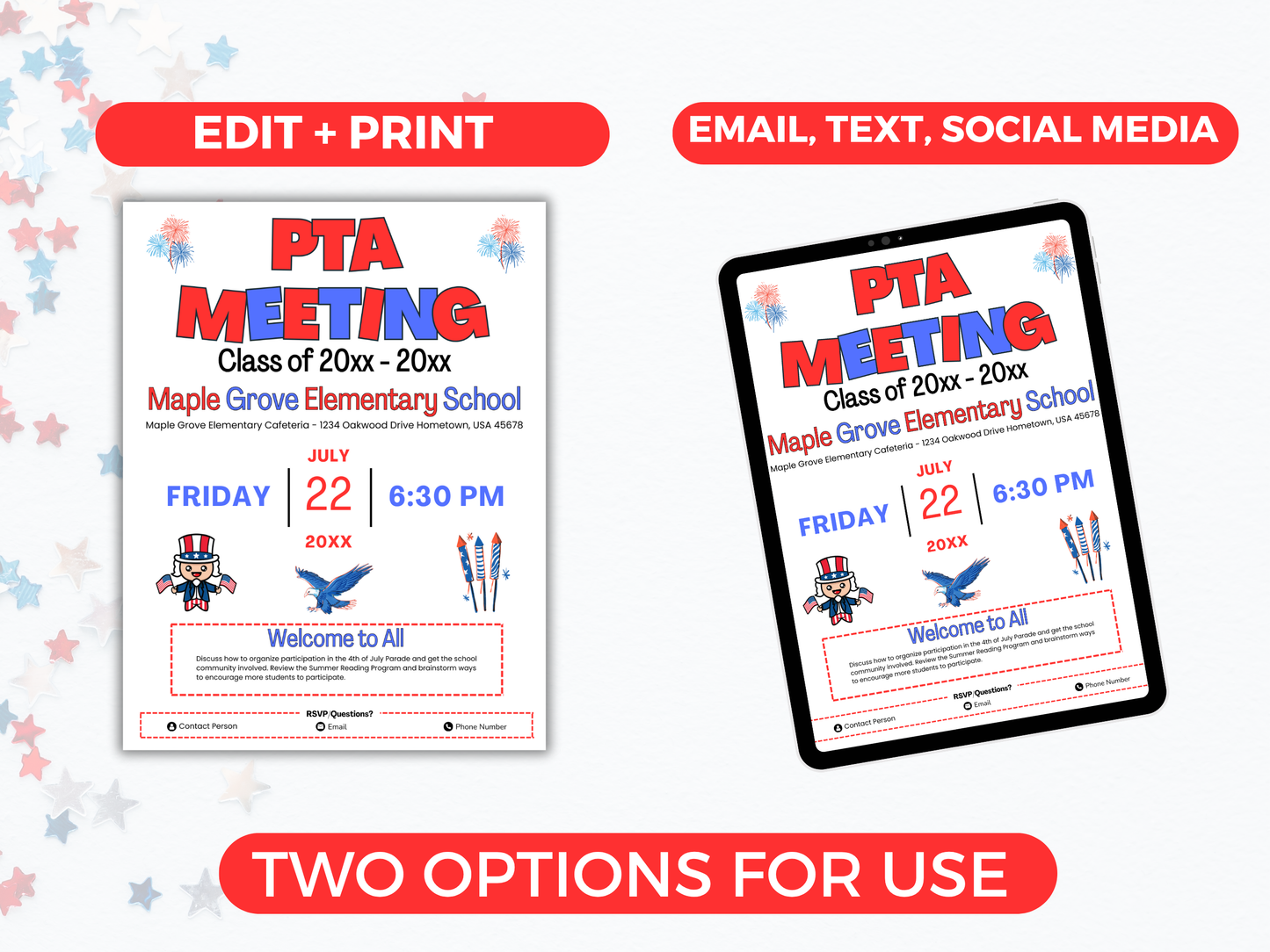 EDITABLE PTO PTA July Meeting Flyer Template