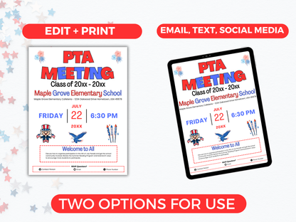 EDITABLE PTO PTA July Meeting Flyer Template