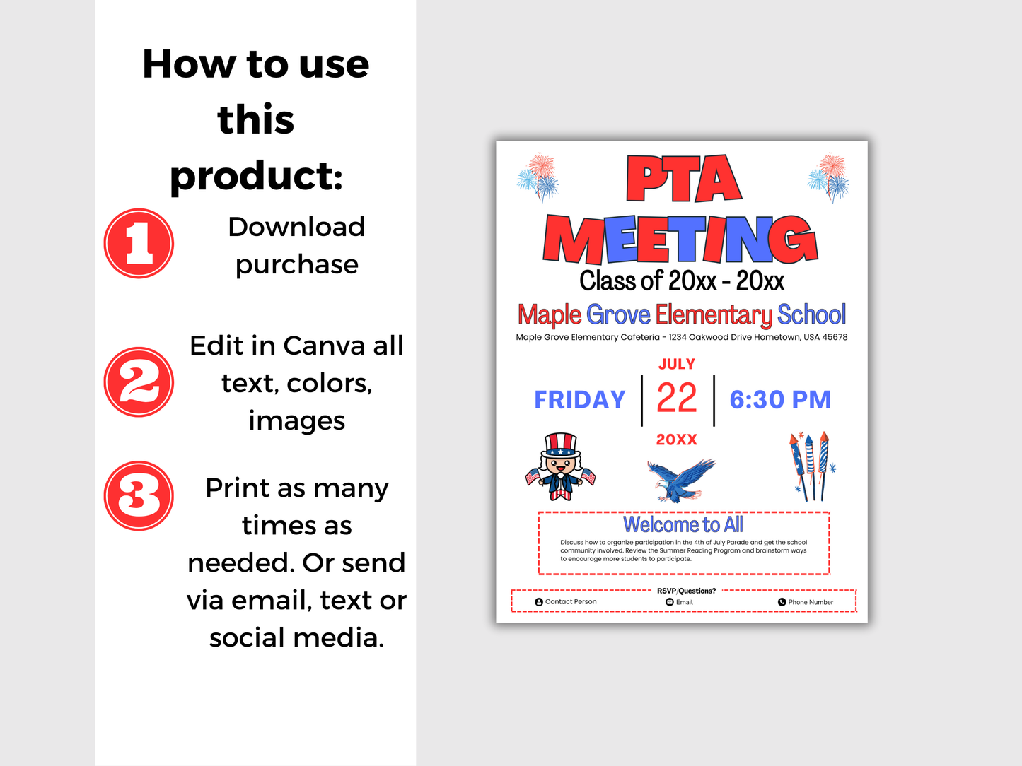 EDITABLE PTO PTA July Meeting Flyer Template