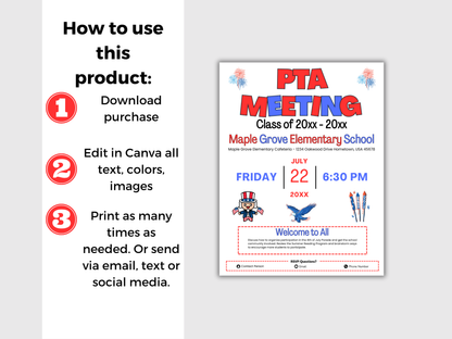 EDITABLE PTO PTA July Meeting Flyer Template