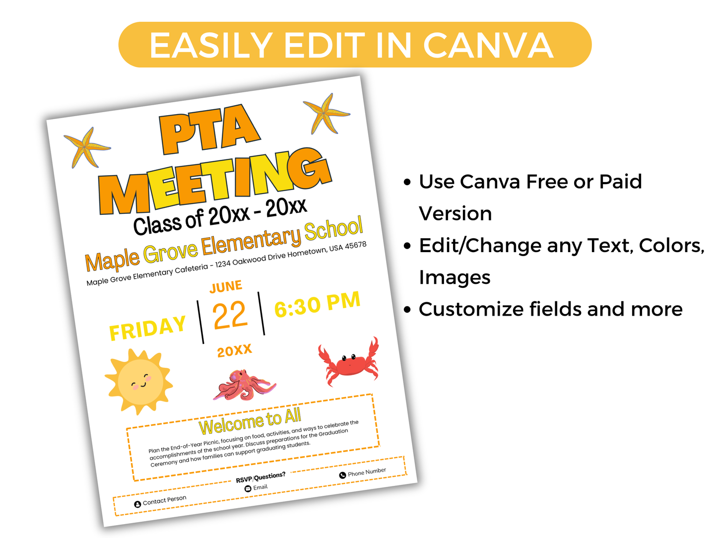 EDITABLE PTO PTA June Meeting Flyer Template